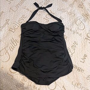 Dana Buchman Black One Piece Swimsuit Women’s Sz 14 Skirt Overlay Beach Pool